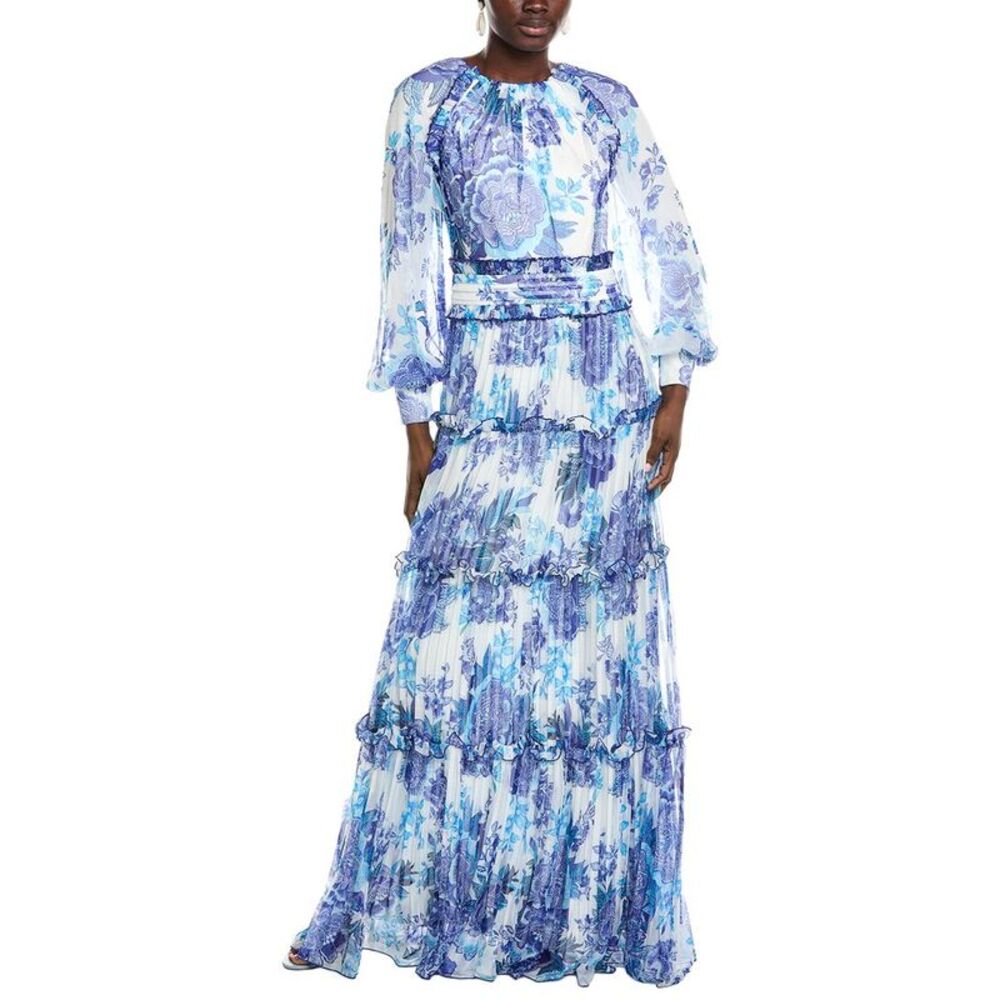 Tadashi Shoji Womens Atlas Pleated Floral Print Gown, White